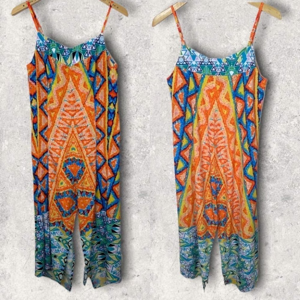 Boston Proper Bohemian Printed Maxi Dress Size XS Orange Hippie Festival Long
